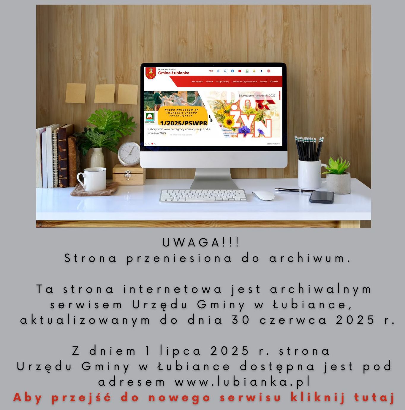 Informacja o nowym serwisie gminy Łubianka