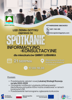 Spotkanie konsultacyjno - informacyjne LGD Ziemia Gotyku 21.08.2024 r. godz. 17:00-18:30