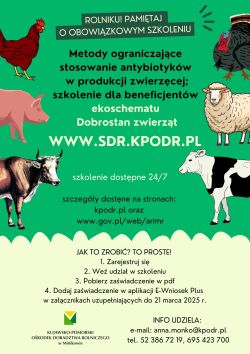 Bezpłatne szkolenie pn.: Metody ograniczające stosowanie antybiotyków w produkcji zwierzęcej – szkolenie dla beneficjentów...