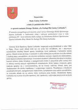 Złoty medal za zasługi dla Gminy Łubianka dla GKS Sparta Łubianka