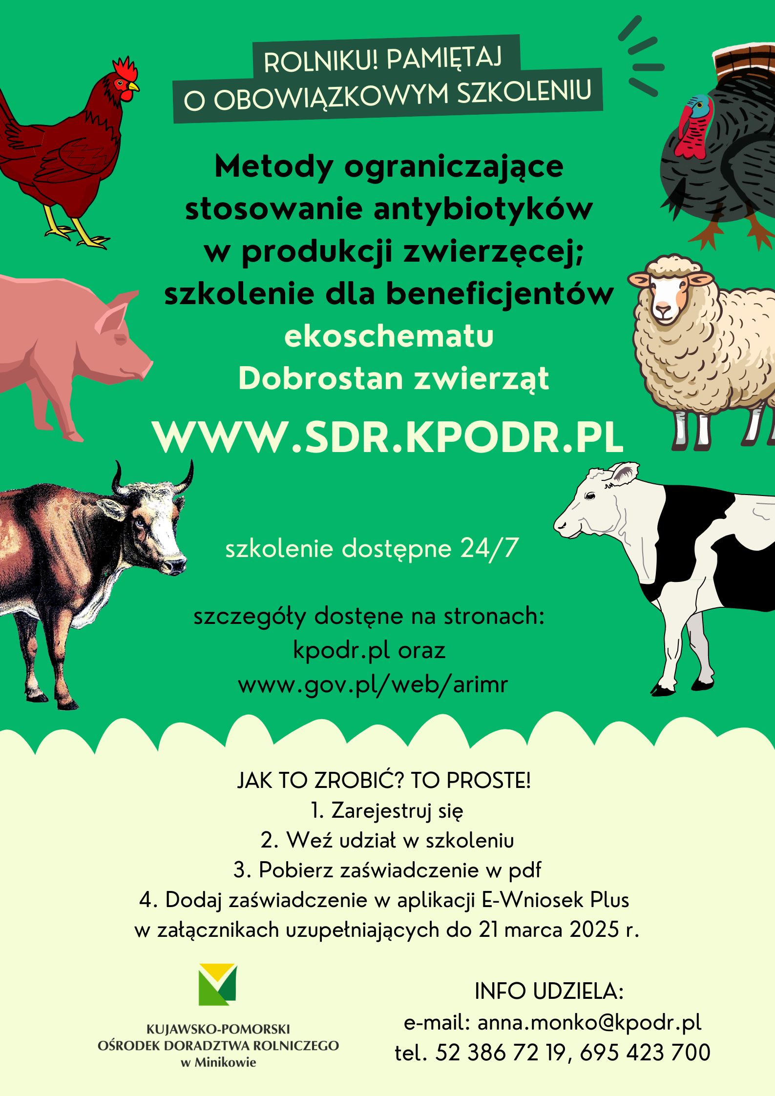 Bezpłatne szkolenie pn.: Metody ograniczające stosowanie antybiotyków w produkcji zwierzęcej – szkolenie dla beneficjentów ekoschematu Dobrostan zwierząt