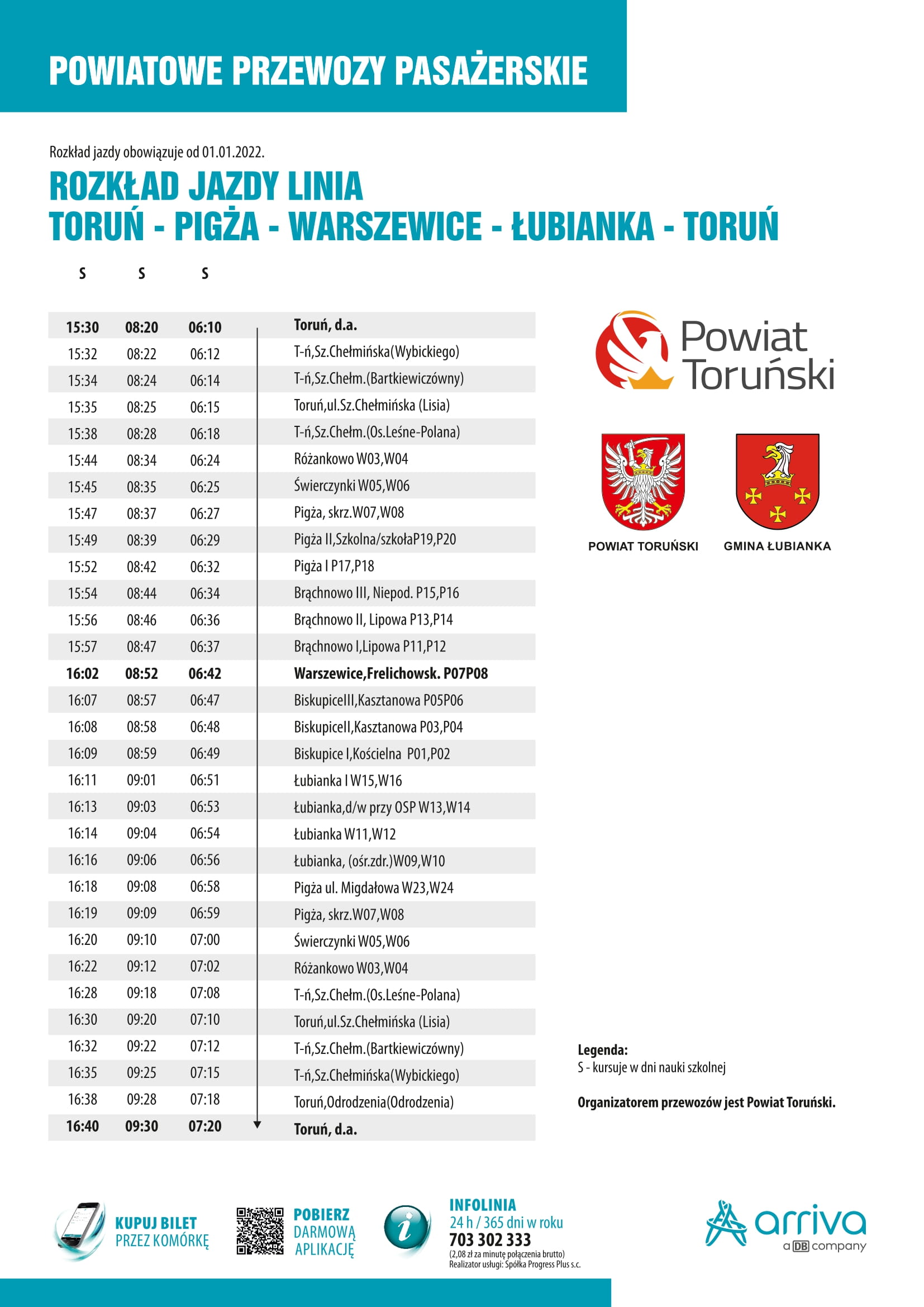 1. RJ Linia Toruń - Pigża - Warszewice - Łubianka - Toruń...