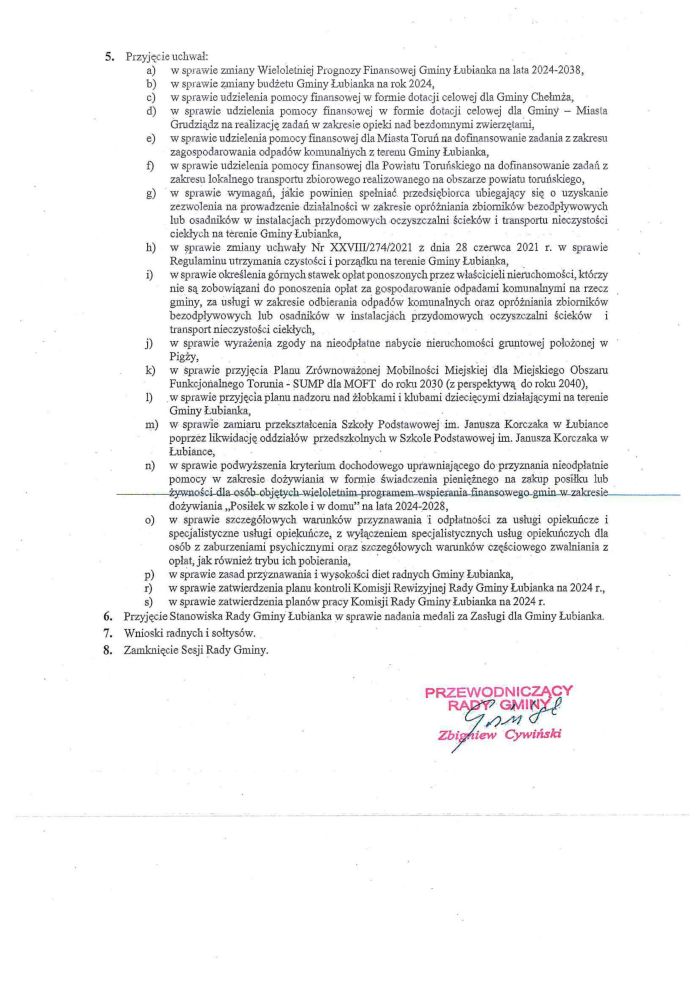 porządek obrad