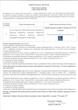 OBWIESZCZENIE Wójta Gminy Łubianka z dnia 8 maja 2024 roku o numerze oraz granicach obwodu głosowania, wyznaczonej...