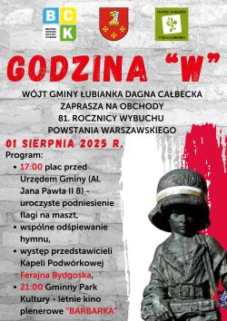 Plakat zapraszający na obchody 81. rocznicy wybuchu Powstania Warszawskiego. godz. 17:00, Urząd Gminy w Łubiance Aleja Jana...