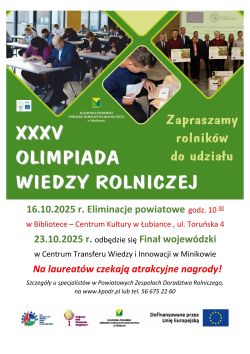 XXXV Olimpiada wiedzy rolniczej. 16.10.2025 r. Eliminacje powiatowe godz. 10 00 w Bibliotece – Centrum Kultury w Łubiance ,...