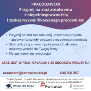 Informacja o projekcie "Dyplom i co dalej? Absolwenci z niepełnosprawnościami na rynku pracy