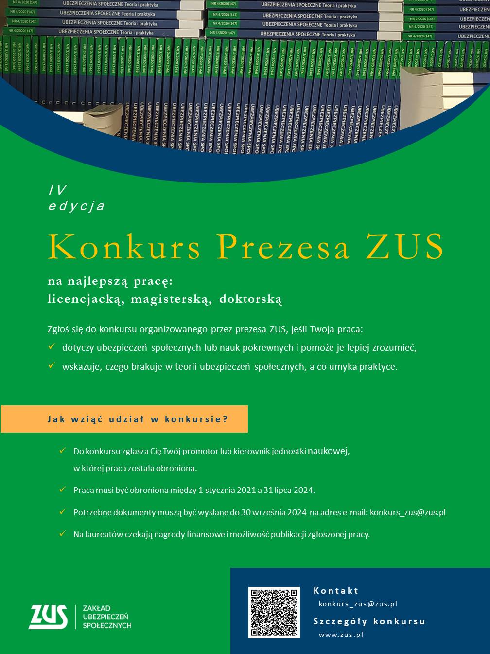Konkurs Prezesa ZUS na najlepszą pracę licencjacką, magisterską oraz doktorską