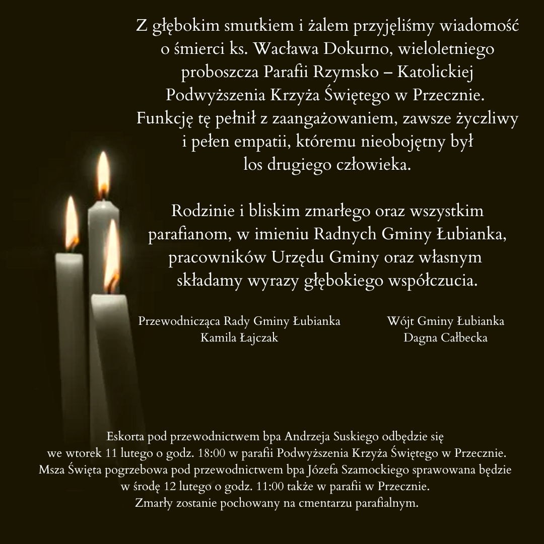 Kondolencje z powodu śmierci ks. Wacława Dokurno