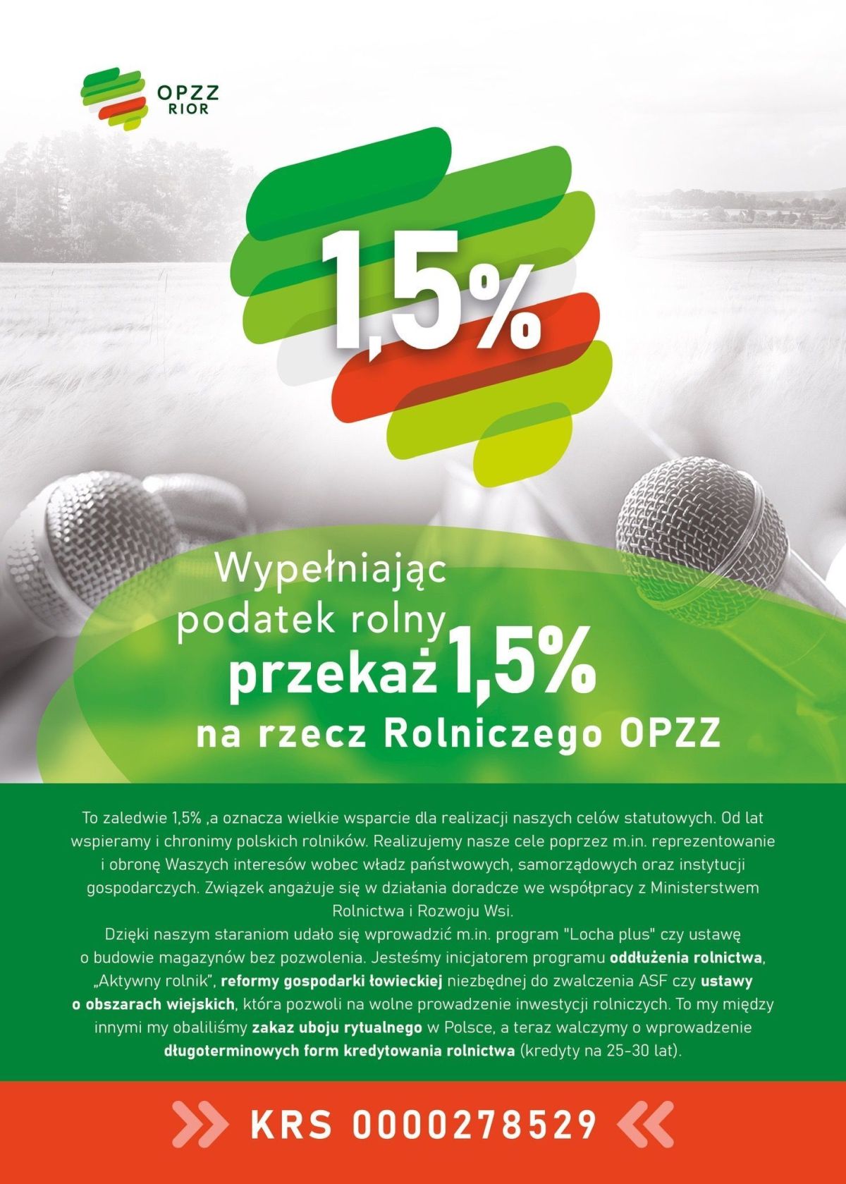 Możliwość przekazania 1,5% podatku rolnego na rzecz organizacji rolniczych